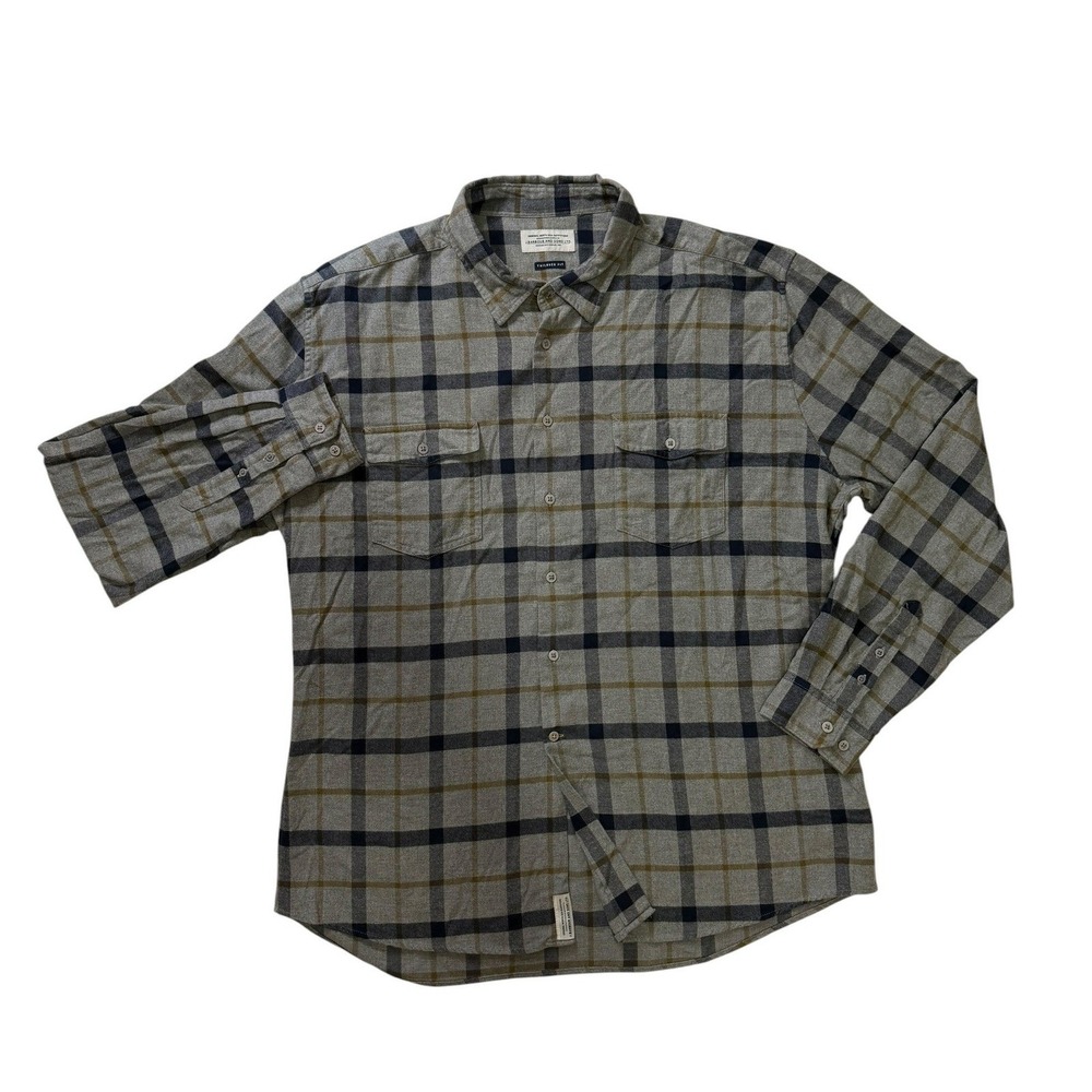 Barbour Forestay Grey Plaid Flannel Shirt Mens Large Tailored Fit Cotton
